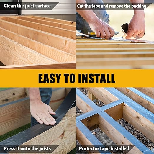 Joist Tape - Heavy Duty Deck Joist Tape, 1 Roll of 4" x 50' Waterproof & Weatherproof Deck Flashing Tape Protects the Top of the joist, Beam, and Rim joist from Developing Rot and Wood Decay