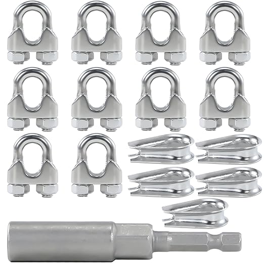 10Pcs M6 1/4 Inches Stainless Steel Wire Rope Clips Cable Clamp,5PCS Thimbles
