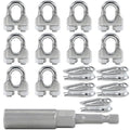 10Pcs M6 1/4 Inches Stainless Steel Wire Rope Clips Cable Clamp,5PCS Thimbles