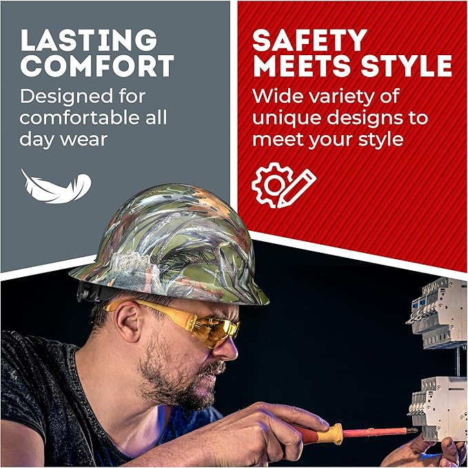 Acerpal Full Brim Vented Camo Design Matte Finish OSHA Construction Hard Hat with 6-Point Suspension