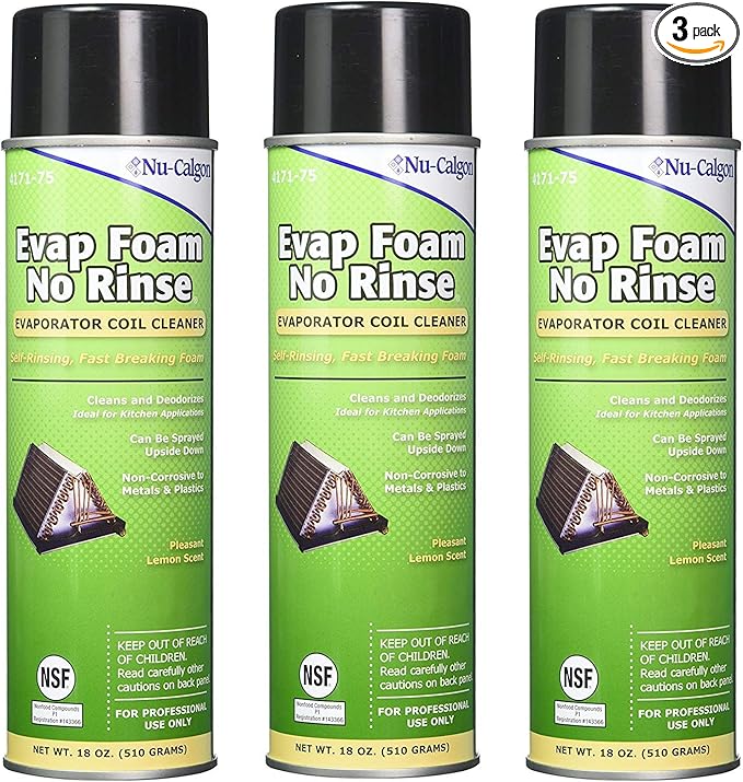 Nu-Calgon 4171-75 Evap Foam No Rinse Evaporator Coil Cleaner, 18 oz. (3-Pack)