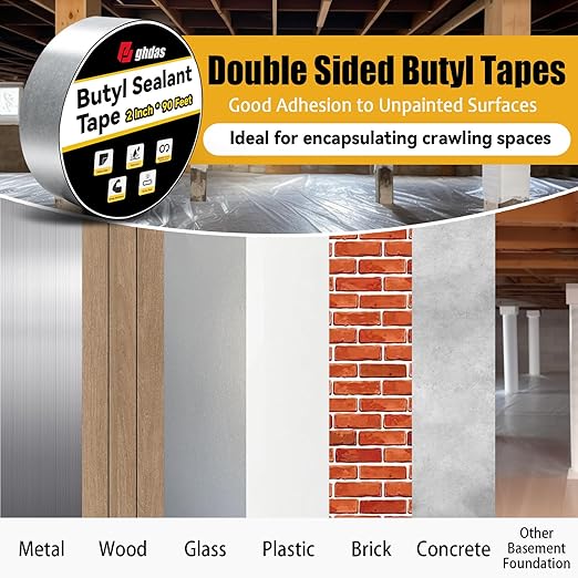 1 Pack Butyl Sealant Tape 2" X 90' - Double Sided - Black Vapor Barrier Butyl Tape for Wall of Crawl Space, Rv Windows, Deck Boat, Crawlspace (Waterproof, Weatherproof)