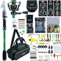 Goture Fishing Poles and Reels Combo - Green Telescoping Fishing Rod Portable Travel Kit with Carrier Bag for Freshwater Saltwater