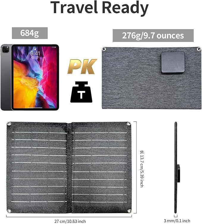 Foldable Solar Panel, 10W Portable Solar Charger with Dual USB Outputs 25% High Conversion Efficiency Solar Panels, Solar Controller for Portable Power Station, Power Bank, Phone, Laptop, Camping