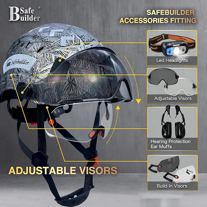 Construction Safety Helmet with Build-in Visor ABS Hard Hat with Visor Adjustable Ventilation Hardhats Work Head Protection ANSI/ISEA Z89.1