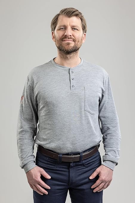 DRIFIRE Power Dry FR Long Sleeve Henley, CAT 2, Flame Resistant, Grey, X-Large, TEE-PDG-HN-XL