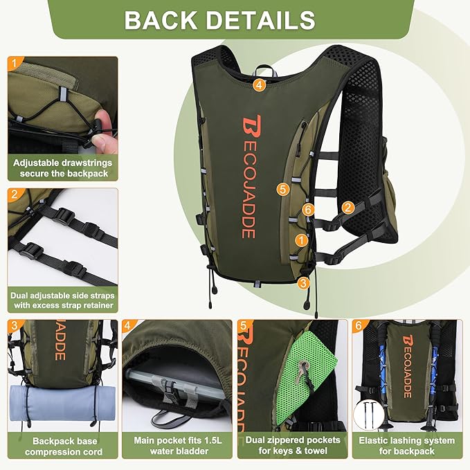 Running Vest Hydration Backpack for Men Women, 5L Lightweight Running Backpack Hydration Pack for Marathon, Trail, Cycling, Hiking, Jogging