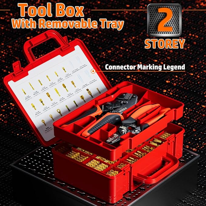 PEBA Open Barrel Crimping Tool Kit - 20 Sizes Spade Connectors Open Terminals & AWG 24-14 Ratcheting Wire Crimper, 2.8/3.9/4.8/6.3mm Non-Insulated Copper Terminals for Car Audio Speaker, Auto Wiring