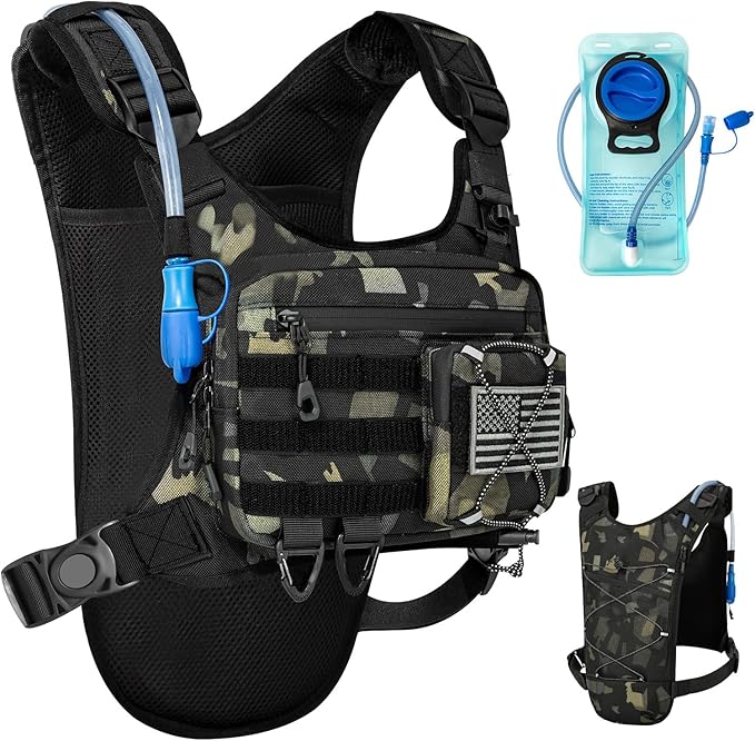 Hydration Vest with 2L Water Bladder for Men and Women,Lightweight Adjustable Hydration Backpack,Reflective Running Vest Chest Bag for Climbing Cycling Hiking