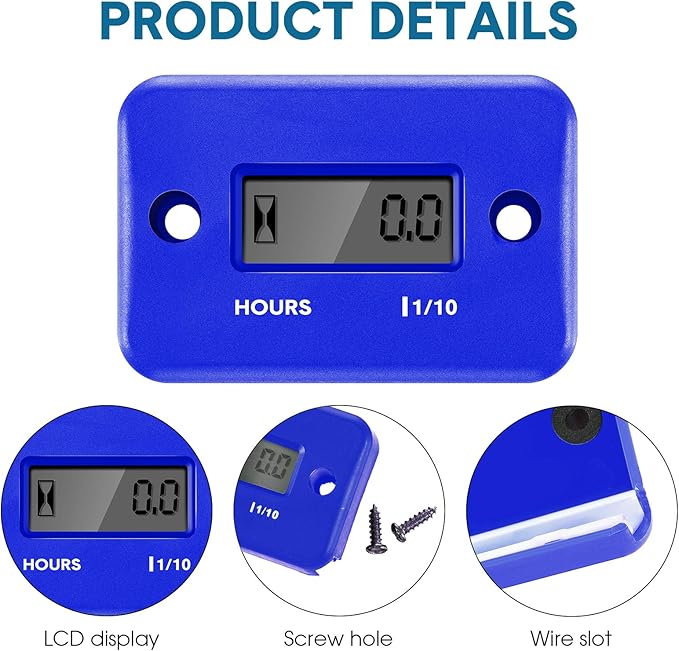 2 Pieces Inductive Hour Meter for Gas Engine Lawn Mower Dirt Bike Motorcycle Motocross Snowmobile Karting Marine ATV Boat Outboard Motor Generator Waterproof Hour Meters (Blue)