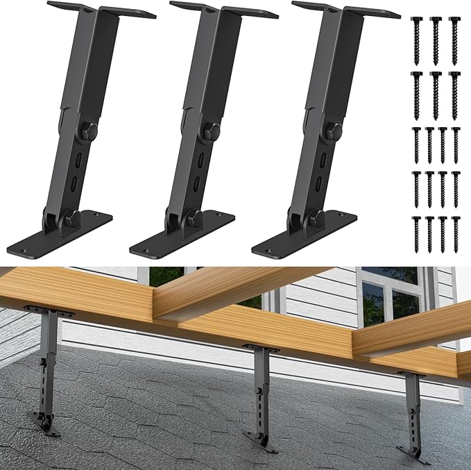 Heavy Duty Roof Riser Brackets Kit, TROPTOLKY Adjustable Height Angle Pergola Brackets, Black Metal Roof Riser Beam Bracket for Roof Pergola Gazebo Patio Cover (3 Pack)