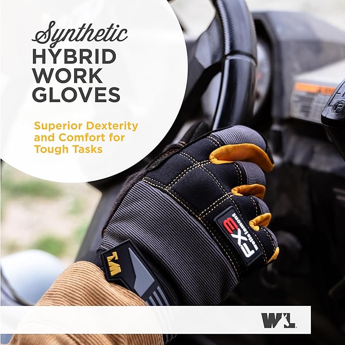 Wells Lamont FX3 Men's Work Gloves – Dexterity, Synthetic Leather Palm, Reinforced Fingertips – Stretch Spandex for Comfort – Touchscreen-Ready, All-Purpose Use, Ergonomic Fit – Black, Medium (7853MC)