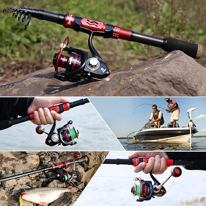 Sougayilang Fishing Rod and Reel Combo Set with Telescopic Fishing Pole Fishing Accessories and Carrier Bag for Saltwater Freshwater