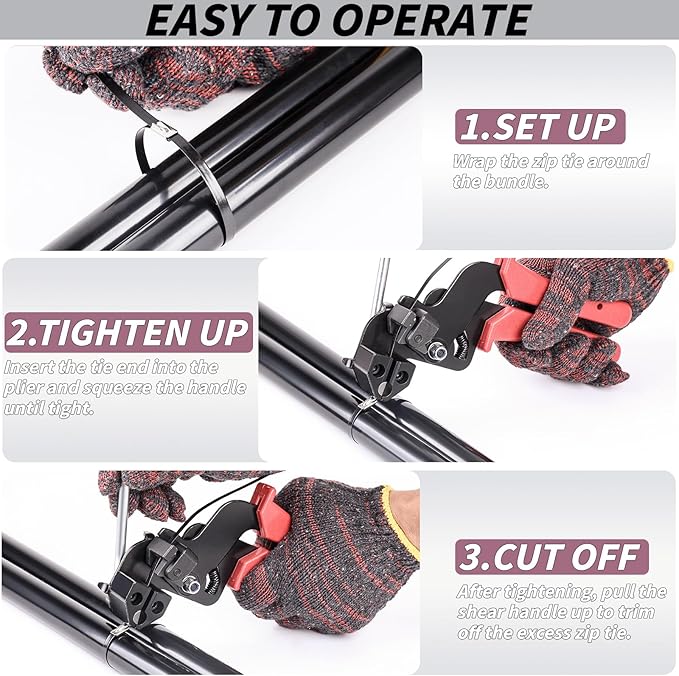 400PCS Metal Zip Ties Gun Kit, 6/8/12 Inch Heavy Duty Metal Zip Ties, Multi-Purpose Self-Locking Cable Tie Tool Set for Vehicles Farms Plants Fences Pipe Bundling, Scissors