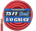 WNI 1/0 Gauge 75 Feet Red 1/0 AWG Ultra Flexible Welding Battery Copper Cable Wire - Made in The USA - Car, Inverter, RV, Solar