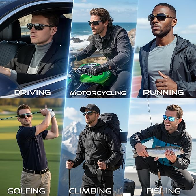 ATTCL Polarized Sunglasses Men Sports: UV Protection Anti Glare Wrap Around Lightweight Metal Driving Fishing Golf Running