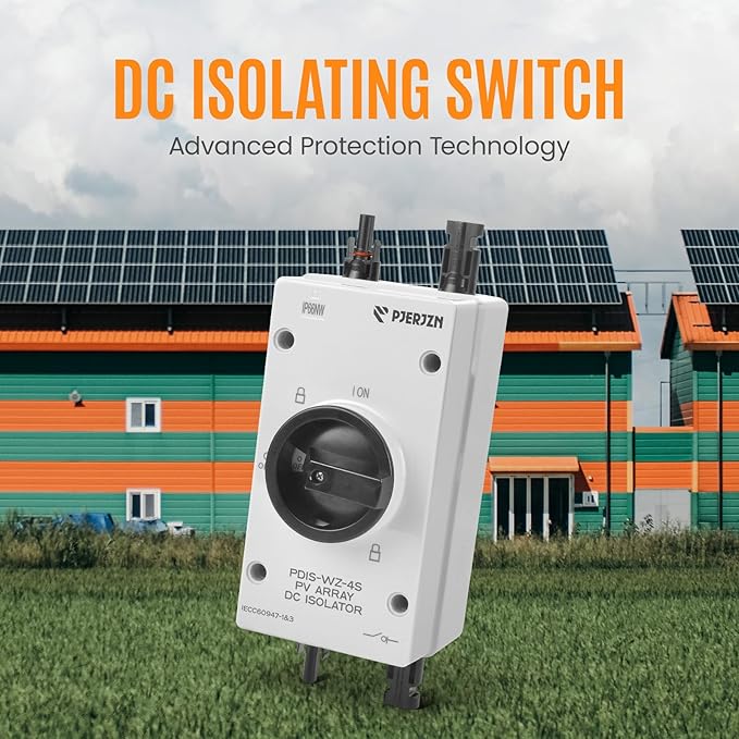 Solar Panel Disconnect Switch 32Amps 1200V 4P DC Isolator Switch PV System IP66 Waterproof - Ideal for Solar Power Outdoor Isolation Cut Off for Photovoltaic System Repair Replace(1200V 32A)