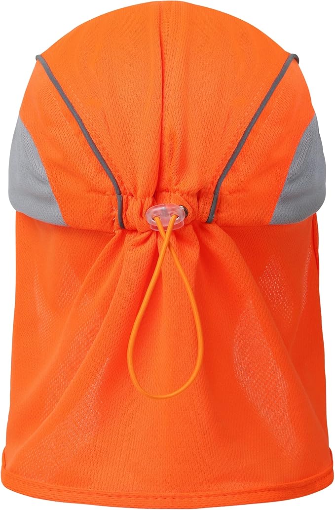 A-SAFETY Mens UV Sun Protection work Cap Safari Hike Cap with Reflective Neck Flap Fishing Orang Yellow Hat