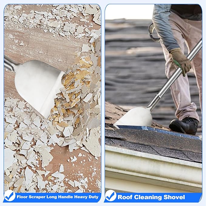 Floor Scraper Tool, Garden Flat Shovel, Razor Blade Paint Scrapers for Wallpaper Sticker Removal, Tile Gum Glue Stains Cleaning Tools, Snow Shovel for Driveway-Stainless Steel Long Handle