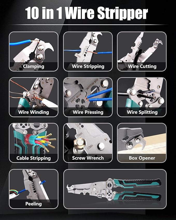 18 In 1 Foldable Ｗire Stripper Crimper, Folding Wire Stripping Tool, Multifunctional Wire Strippers Electrical，Electric Cable Stripper, Cable Cutters with Plier, Crimper, Twister, Splitting, 2pcs