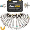 23PCS Flex-Head Ratcheting Wrench Set, Combination Ratchet Wrenches Set Metric and Standard & SAE with Organizer Box, 6-18mm & 1/4" to 3/4" with Color Ring, Nickel Plating Socket Mechanic Tool
