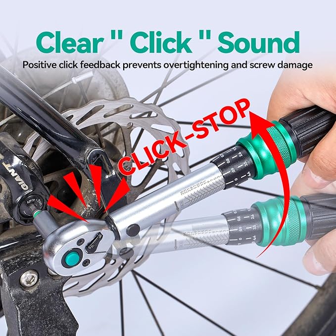 1/4" Bike Torque Wrench Set 45-Piece, 1-25 Nm, ±3% Accuracy - Fine 72-Tooth Head, Multi-Bit Drive Set, Sockets - Portable Bicycle Repair Tool Kit for Road/Mountain Bike, MTB, Cycling Maintenance