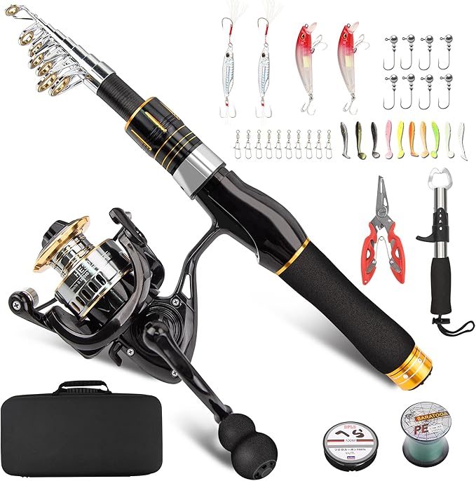 Collapsible Fishing Rod and Reel Combo, BalanZze Telescopic Fishing Rod with Spinning Reel, Portable Collapsible Fishing Pole Kit for Saltwater and Freshwater – Ideal Fishing Gift