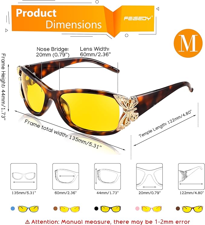 FEISEDY Classic Womens Night Glasses Driving Anti Glare Wrap Around Yellow Sunglasses B2548