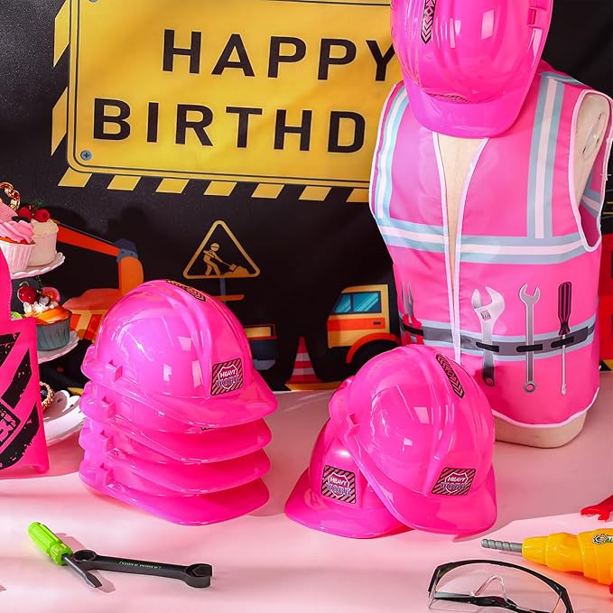 6 Pcs Construction Hats Plastic Hard Hat Construction Worker Hat Helmet for Girl Boy Engineer Building Theme Party