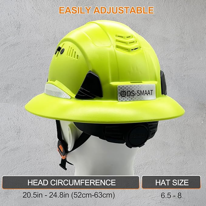 Full Brim Hard Hat ANSI Z89.1 Type 1 & OSHA Certified Safety Helmet with Glasses and Cooling Towel,with 6-Point Suspension & Adjustable Vents