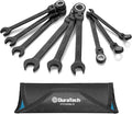 DURATECH 9-Piece Flex-Head Ratcheting Wrench Set, Combination Wrench Set, 72 Tooth, Metric, 8, 10, 11, 12, 13, 14, 15, 16, 17mm, Black Electrophoretic Coating, CR-V Steel, with Rolling Pouch