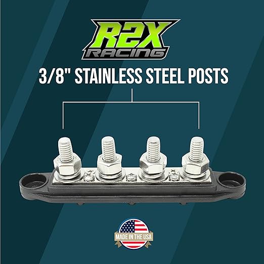 4 Post Power Distribution Block Bus Bar Pair with Cover - Made in The USA - 250 Amp Rating – Marine Bus Bar, Automotive, and Solar Wiring – Battery Terminal Distribution Block - (3/8” Black)