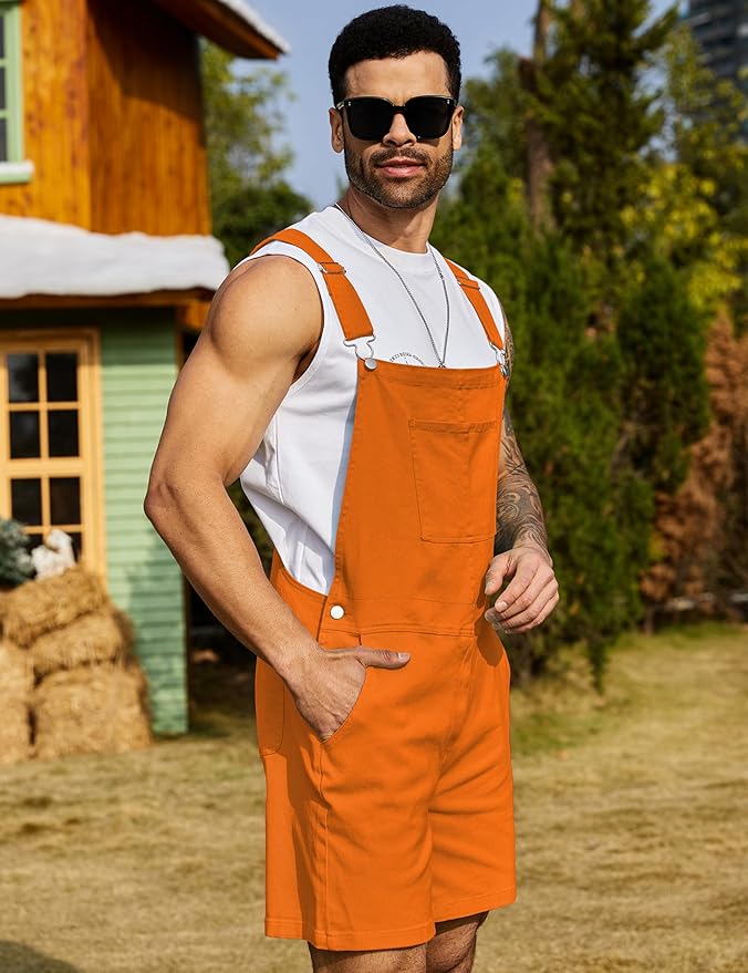 Bindefon Denim Overalls for Men Jean Shorts Jumpsuit Work Bibs Coveralls with Zipper