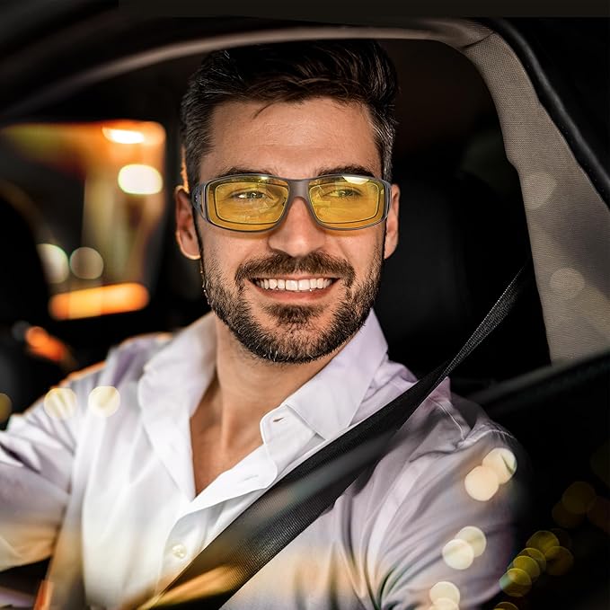 URUMQI Night Vision Driving Glasses Fit Over Eyeglasses for Men Women, Anti Glare Polarized Nighttime Glasses Yellow Lens