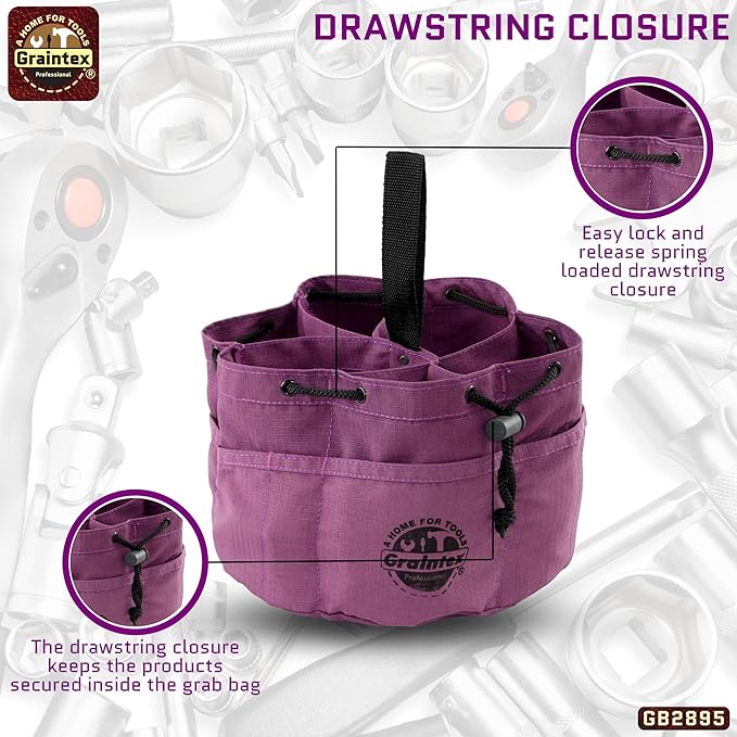 Graintex 18 Pockets Grab Bag Rip-stop Canvas Drawstring Closure, Small Part Organizer Pouch, Small Tools, Screws, Parts, Parachute Tool Bag for Efficient Storage - Purple