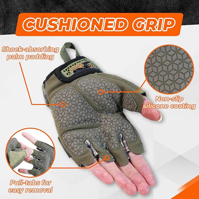 HANDLANDY Fingerless Work Gloves for Mens & Women, Uwrist Half Finger Shock-Absorbing Breathable Glove