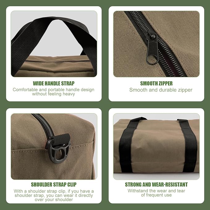 Small Tool Bag,Close Top Wide Mouth Tool Organizer Bag,Large Capacity Tool Bags for Men,Canvas Tool Storage Bag for Storage Handbag for Screwdrivers,Wrench,Pliers Hand Tools (Khaki, 16 Inch)