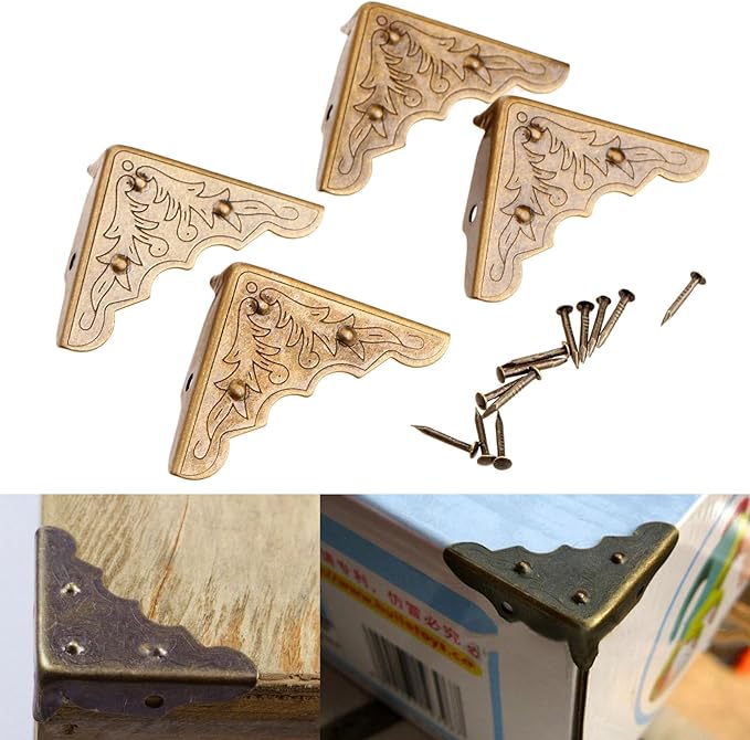 Dophee 8Pcs Antique Brass Jewelry Box Corner Case Chest Corner Protector Guard Edge Cover