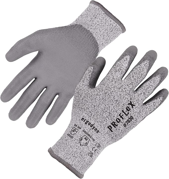 Ergodyne ProFlex 7030 Cut Resistant Work Gloves, ANSI A3, PU Coated Palms for Flexible No Slip Grip, Abrasion Resistant, 13g,Gray, 2X-Large