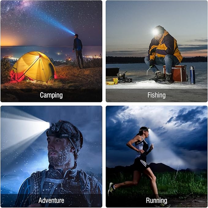 BORUIT RJ-3000 LED Rechargeable Headlamp,3 Modes White and Red LED Hunting Headlamps,Super Bright Tactical Flashlight Red Light Head Lamp for Running Camping Hiking Fishing