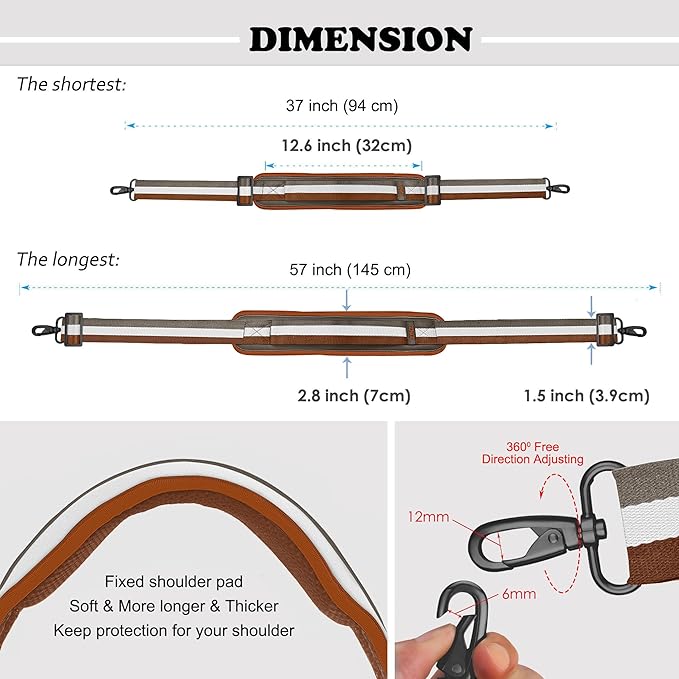 ZINZ Bag Shoulder Strap, Padded Adjustable Shoulder Strap Replacement