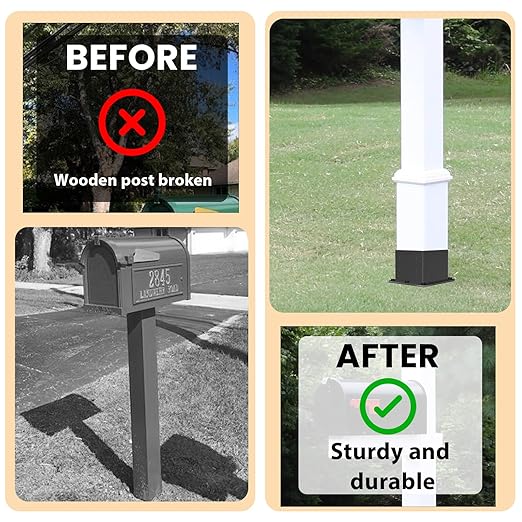 1 Pcs 6"x6" Fence Post Anchor,(Internal 5.6"x5.6"),Metal Fence Post Anchor Ground Spike 22" with Black Powder-Coated,Fence Stakes Post Base for Deck,Fence,Porch,Railing,Mailbox.