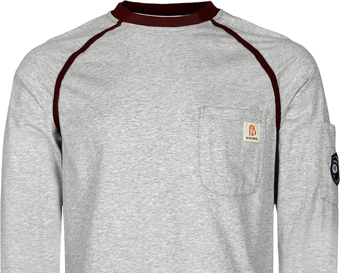BOCOMAL FR Shirts for Men Crew Neck Long Sleeve 5.5oz Light Weight Flame Resistant/Fire Retardant Clothing Shirt