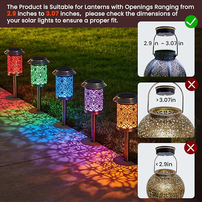 Solar Light Replacement Top 2 Pack, 8 Colors Replacement Solar Light Parts for Lantern(Top Size 3.07 inch, Bottom Size 2.9 inch)