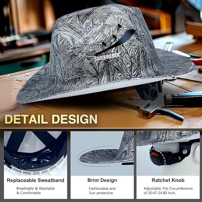 Cowboy Style Hard Hat Class C Safety Helmet Vented Full Brim Hard Hats Work Safety Helmet for Men and Women Outdoor,Industrial,Construction Head Protection- ANSI Approved
