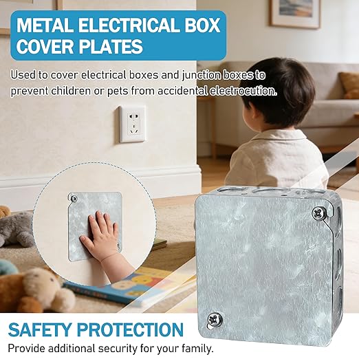 Metal Electrical Box Cover Plates,Electric Junction Box Cover,4 Inch Square Flat Blank Electric Box Panel,Solid Cold Rolled Steel Outlet Box Cover for 4x4Inch Square Box(6 Pack)