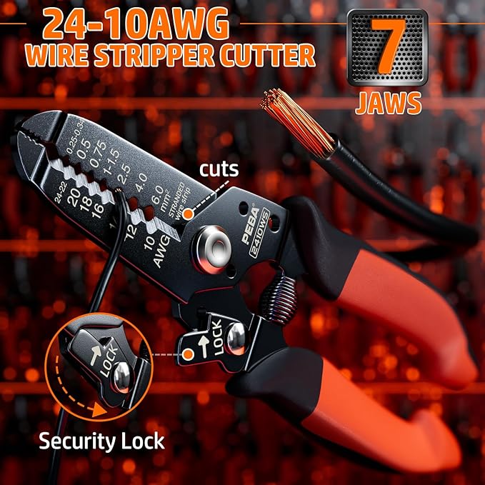 PEBA Open Barrel Crimping Tool Kit - 20 Sizes Spade Connectors Open Terminals & AWG 24-14 Ratcheting Wire Crimper, 2.8/3.9/4.8/6.3mm Non-Insulated Copper Terminals for Car Audio Speaker, Auto Wiring
