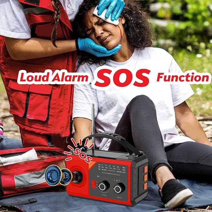 20000mAh/74000mWh Solar Hand Crank Emergency Radio - AM/FM/NOAA Weather Alert, Portable Power Bank, 3-Mode Flashlight & Reading Lamp, SOS Alarm, Phone Charger for Outdoor/Camping/Emergency(Red)