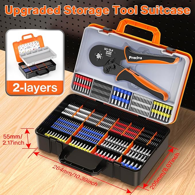 Preciva Ferrule Crimping Tool Kit with 1500PCS Wire Connectors, Ratchet Jaw Wire Crimping Pliers for AWG 28-5 Cable connectors