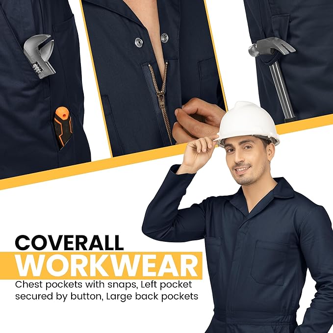 NY Threads Men’s Twill Coverall Relaxed Fit Long Sleeve Utility Work Wear